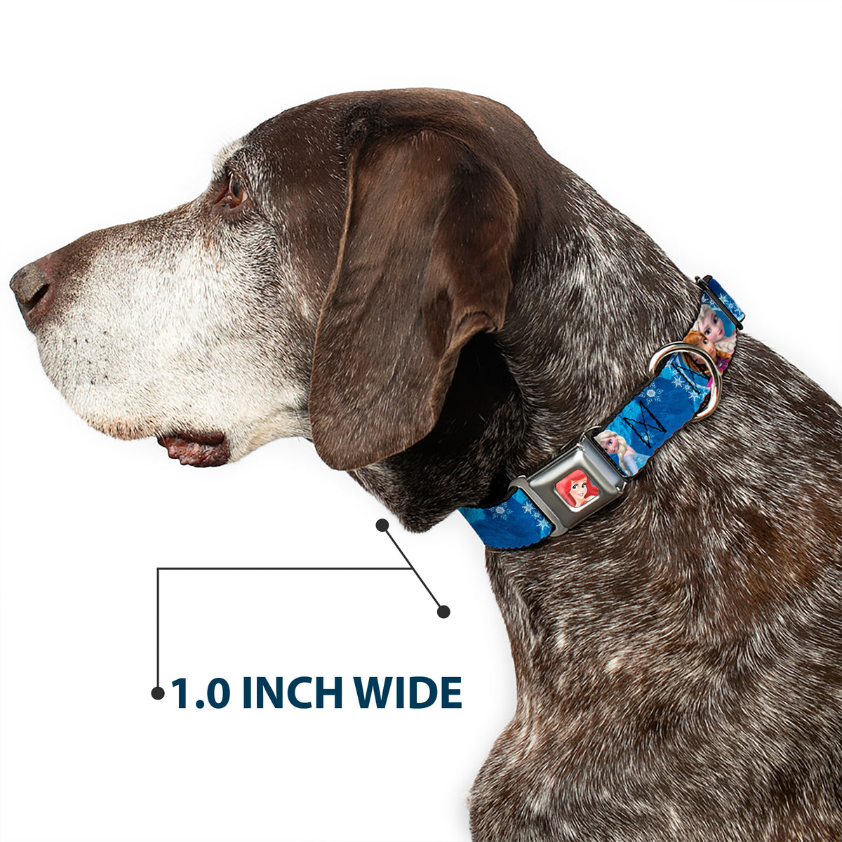 Frozen Elsa the Snow Queen Pose Snowflakes Full Color Blue White Seatbelt Buckle Collar - Anna & Elsa Poses/Castle & Mountains Blues Dog Collars Seatbelt Buckle Disney