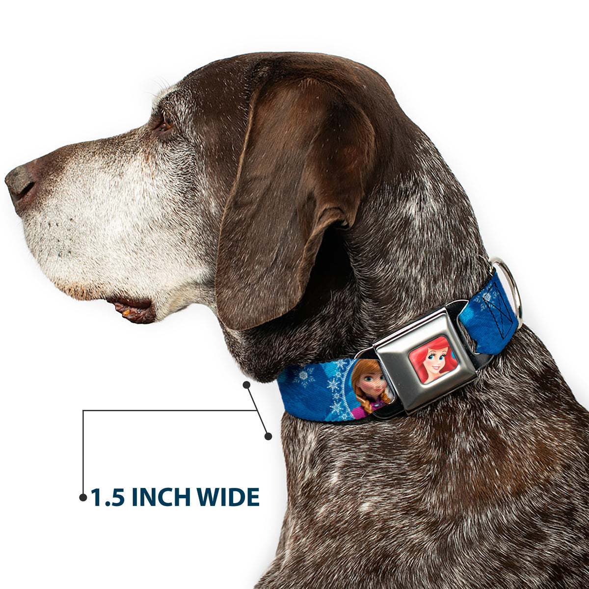Frozen Elsa the Snow Queen Pose Snowflakes Full Color Blue White Seatbelt Buckle Collar - Anna & Elsa Poses/Castle & Mountains Blues Dog Collars Seatbelt Buckle Disney