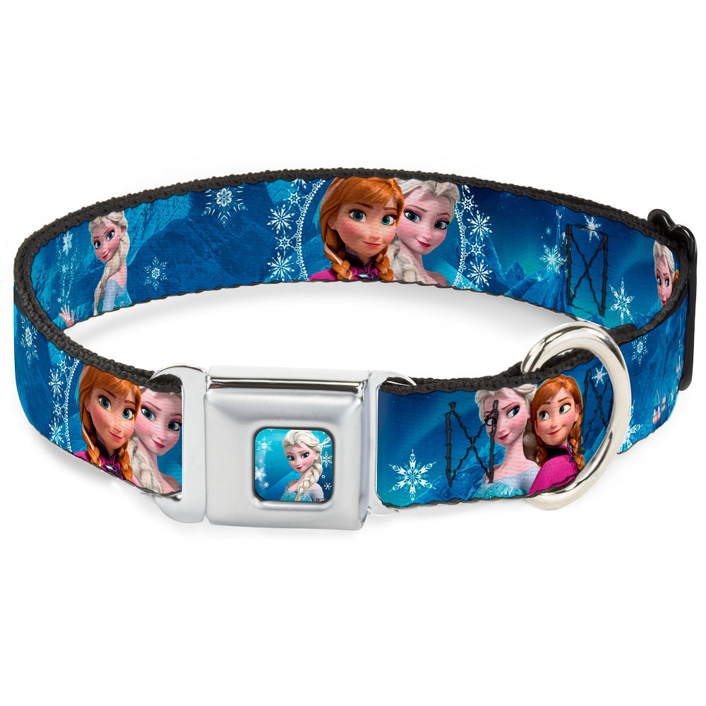 Frozen Elsa the Snow Queen Pose Snowflakes Full Color Blue White Seatbelt Buckle Collar - Anna & Elsa Poses/Castle & Mountains Blues Dog Collars Seatbelt Buckle Disney