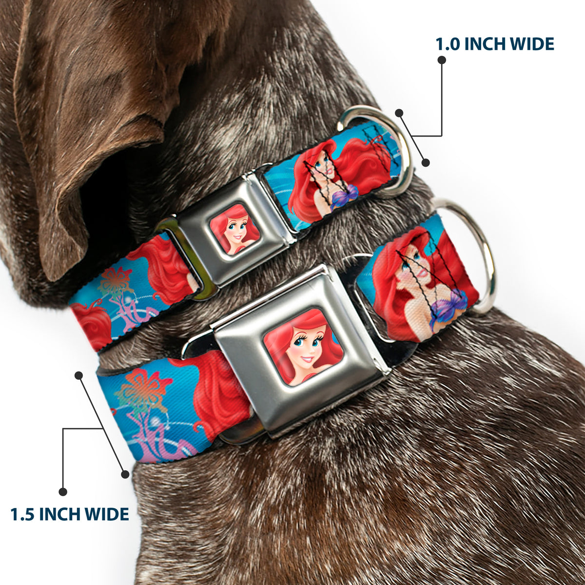 Ariel Face3 Full Color Blue Seatbelt Buckle Collar - Ariel & Flounder Vivid Underwater Poses Dog Collars Seatbelt Buckle Disney