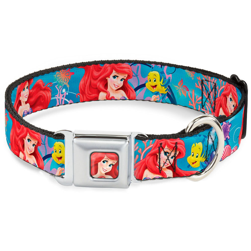 Ariel Face3 Full Color Blue Seatbelt Buckle Collar - Ariel & Flounder Vivid Underwater Poses Dog Collars Seatbelt Buckle Disney