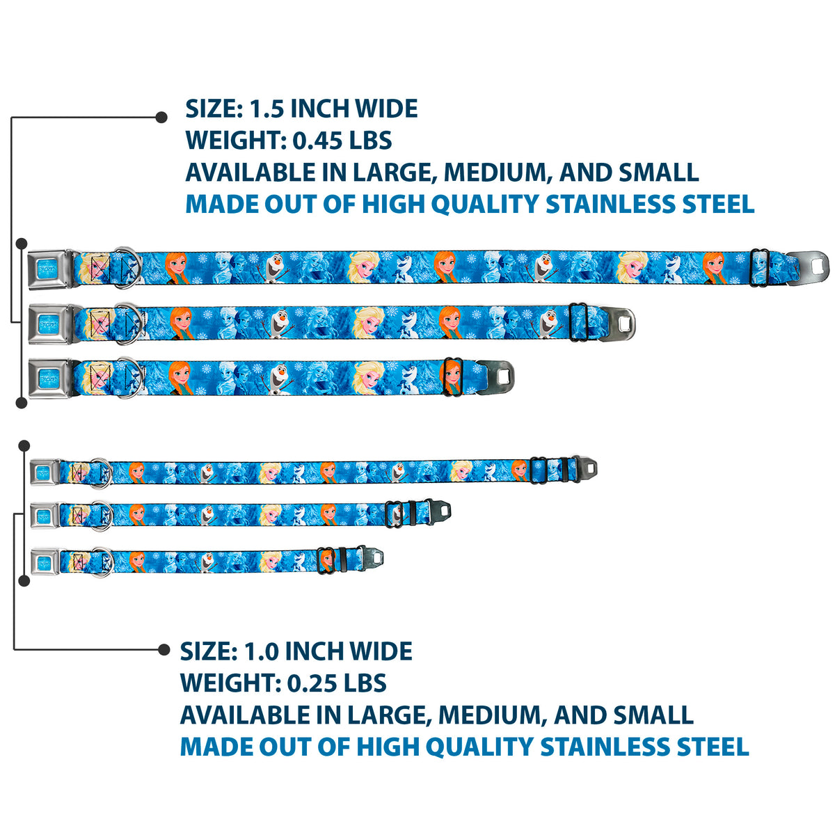 FROZEN Logo Full Color Blues Seatbelt Buckle Collar - Frozen Character Poses Blues Dog Collars Seatbelt Buckle Disney