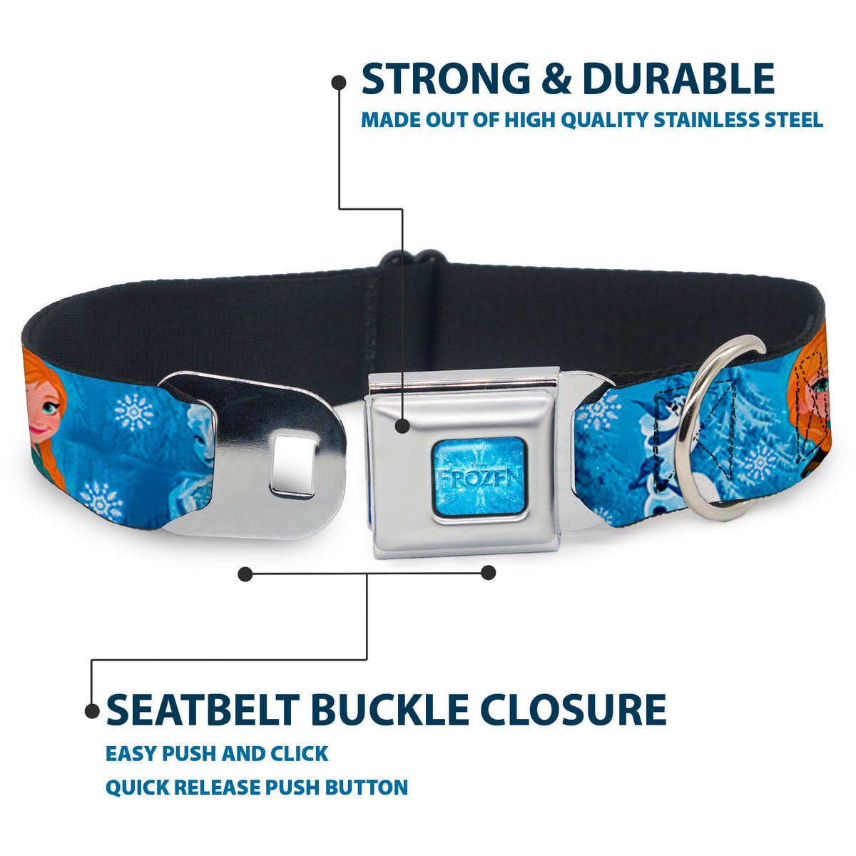 FROZEN Logo Full Color Blues Seatbelt Buckle Collar - Frozen Character Poses Blues Dog Collars Seatbelt Buckle Disney