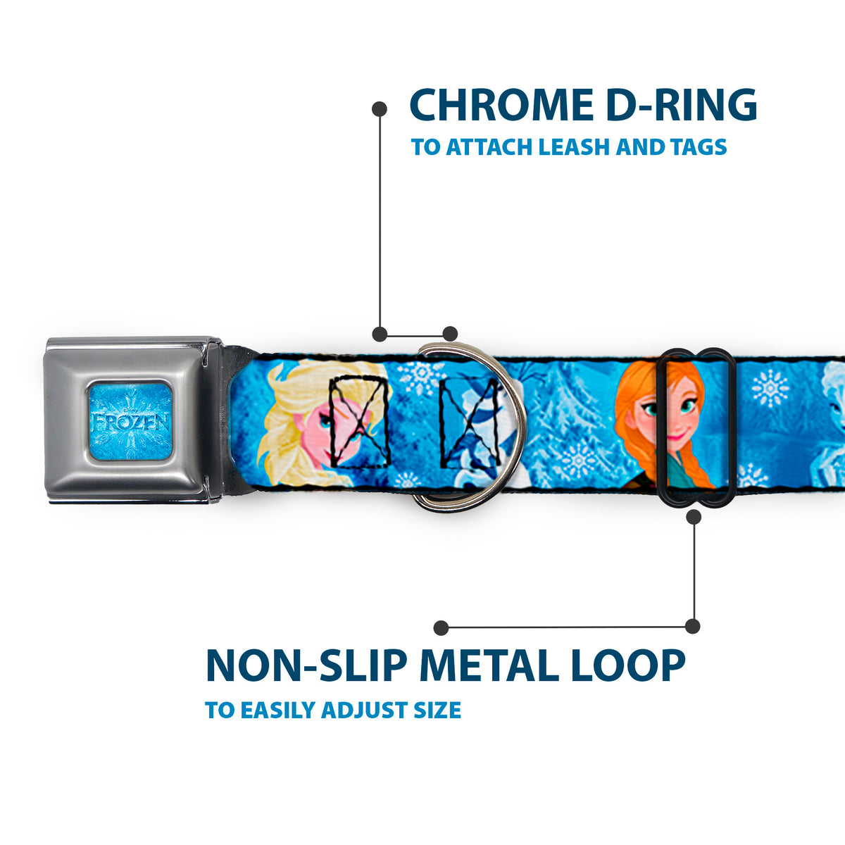 FROZEN Logo Full Color Blues Seatbelt Buckle Collar - Frozen Character Poses Blues Dog Collars Seatbelt Buckle Disney