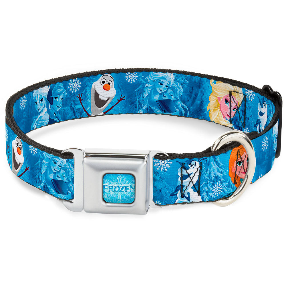 FROZEN Logo Full Color Blues Seatbelt Buckle Collar - Frozen Character Poses Blues Dog Collars Seatbelt Buckle Disney