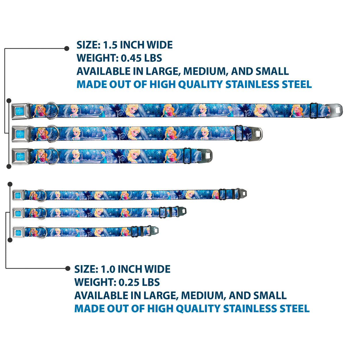 FROZEN Logo Full Color Blues Seatbelt Buckle Collar - Frozen Elsa the Snow Queen Poses/Snowflakes Dog Collars Seatbelt Buckle Disney