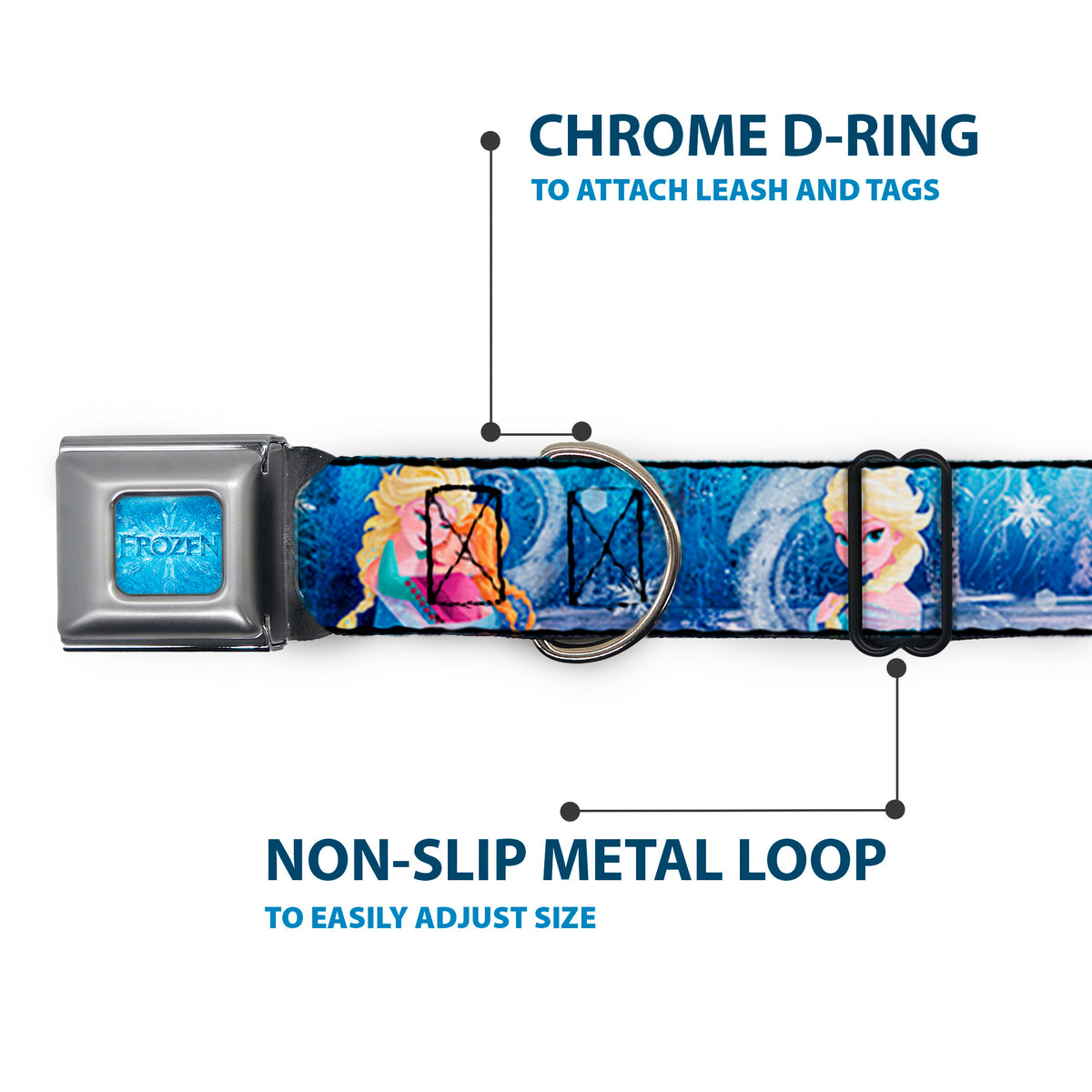 FROZEN Logo Full Color Blues Seatbelt Buckle Collar - Frozen Elsa the Snow Queen Poses/Snowflakes Dog Collars Seatbelt Buckle Disney