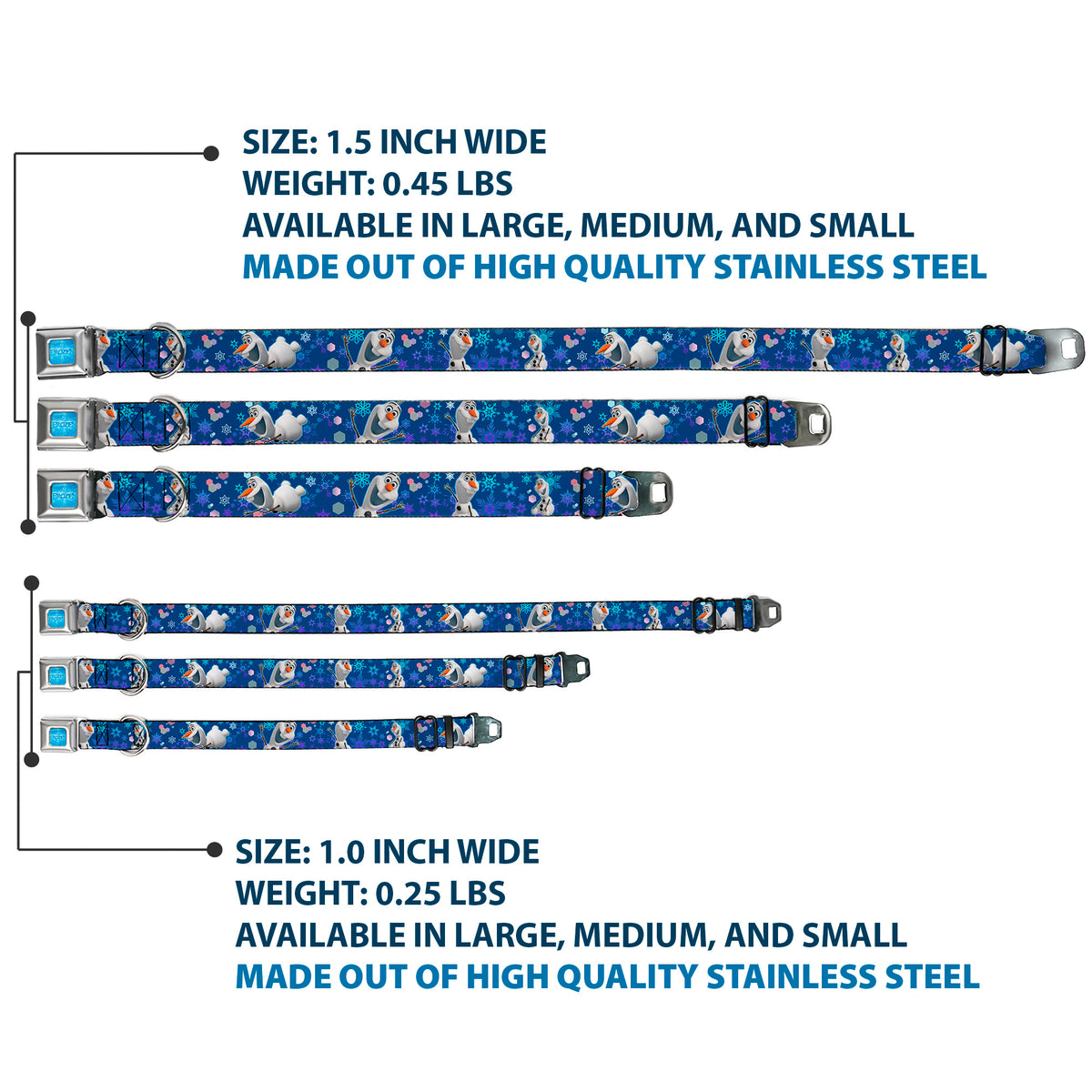 FROZEN Logo Full Color Blues Seatbelt Buckle Collar - Frozen Olaf Poses/Snowflakes Blues Dog Collars Seatbelt Buckle Disney