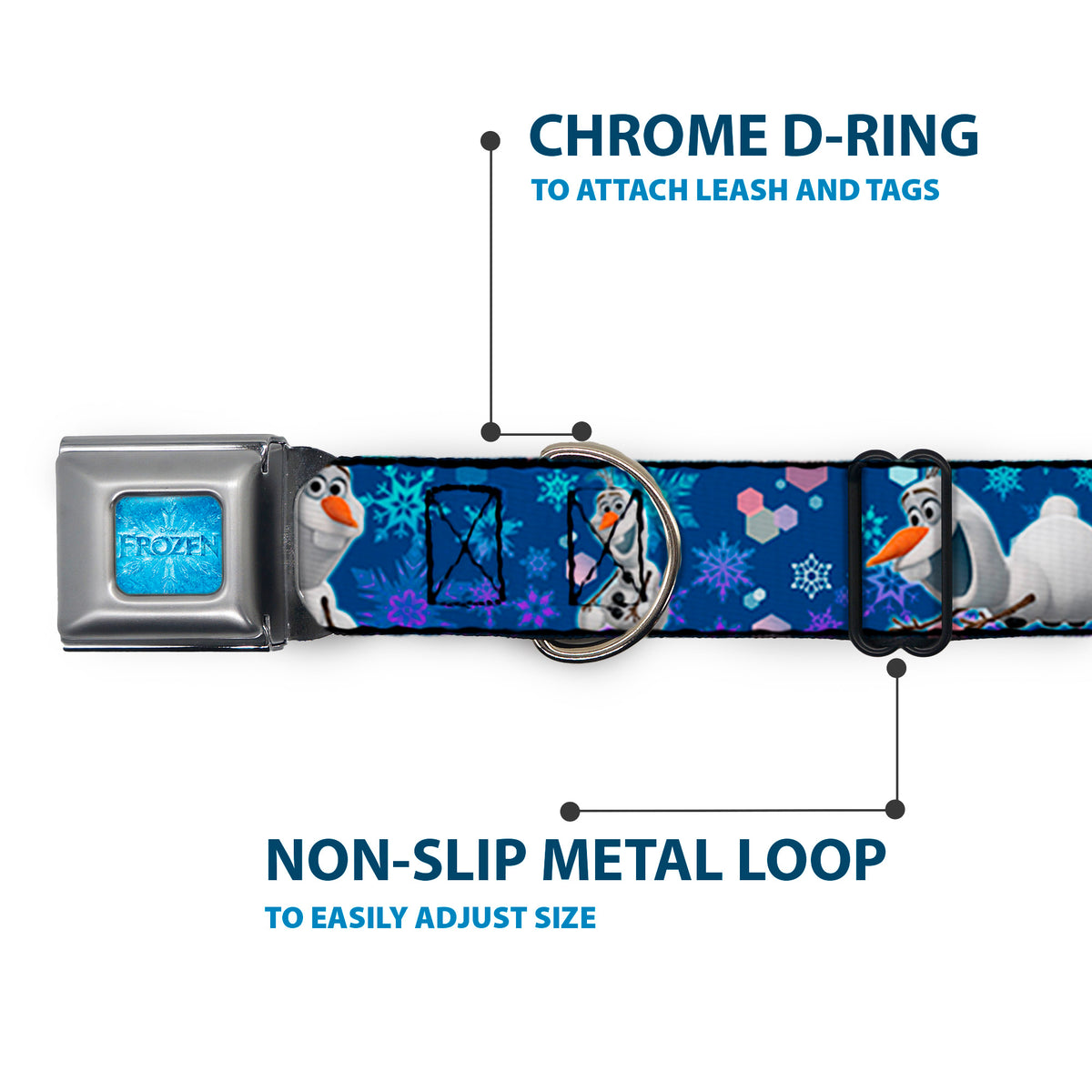 FROZEN Logo Full Color Blues Seatbelt Buckle Collar - Frozen Olaf Poses/Snowflakes Blues Dog Collars Seatbelt Buckle Disney