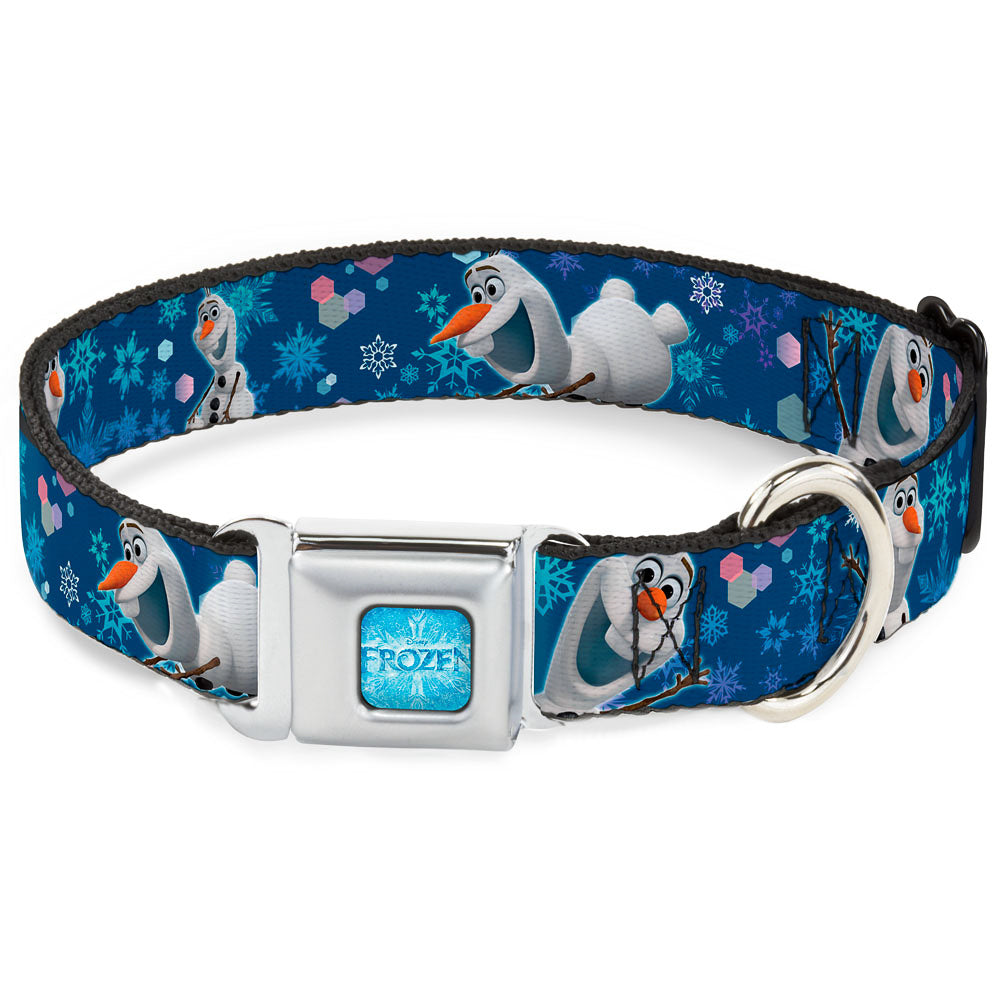 FROZEN Logo Full Color Blues Seatbelt Buckle Collar - Frozen Olaf Poses/Snowflakes Blues Dog Collars Seatbelt Buckle Disney