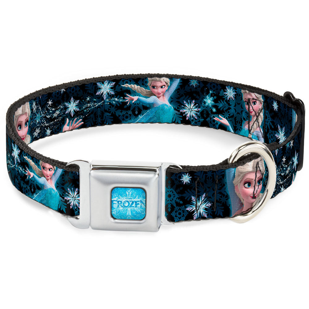 FROZEN Logo Full Color Blues Seatbelt Buckle Collar - Elsa the Snow Queen Poses PERFECT AND POWERFUL Blues/White Dog Collars Seatbelt Buckle Disney