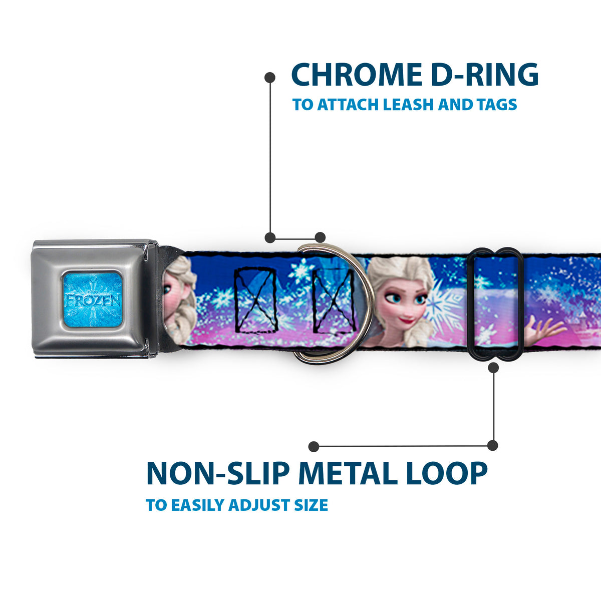 FROZEN Logo Full Color Blues Seatbelt Buckle Collar - Elsa the Snow Queen Poses/Castle & Snowy Mountains Blue-Pink Fade Dog Collars Seatbelt Buckle Disney