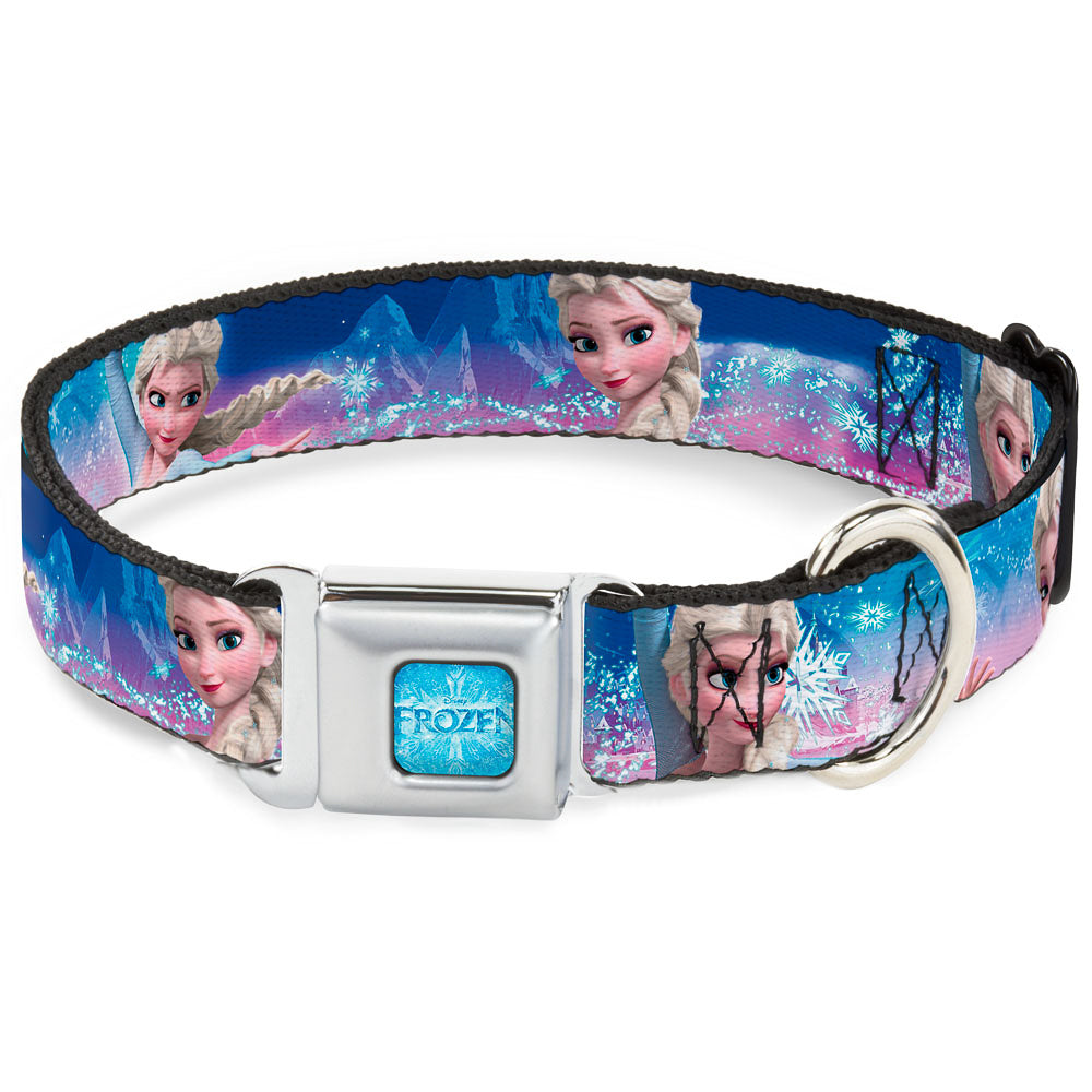 FROZEN Logo Full Color Blues Seatbelt Buckle Collar - Elsa the Snow Queen Poses/Castle & Snowy Mountains Blue-Pink Fade Dog Collars Seatbelt Buckle Disney