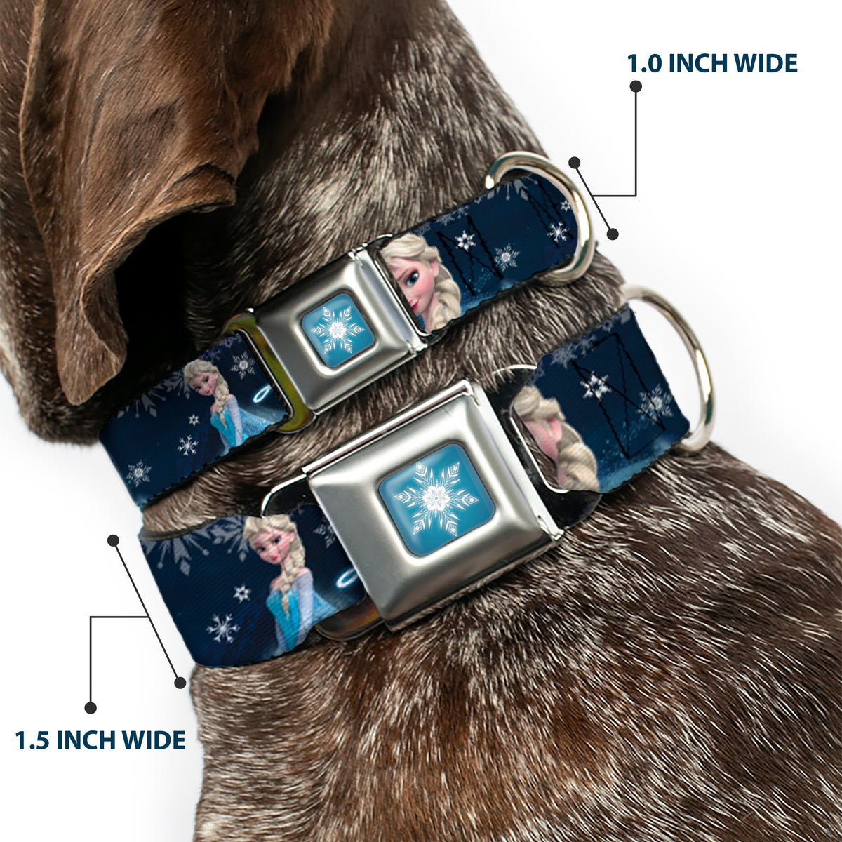 Frozen Snowflake Full Color Blue White Seatbelt Buckle Collar - Elsa the Snow Queen Poses/Snowflakes LET IT GO Blues/White Dog Collars Seatbelt Buckle Disney