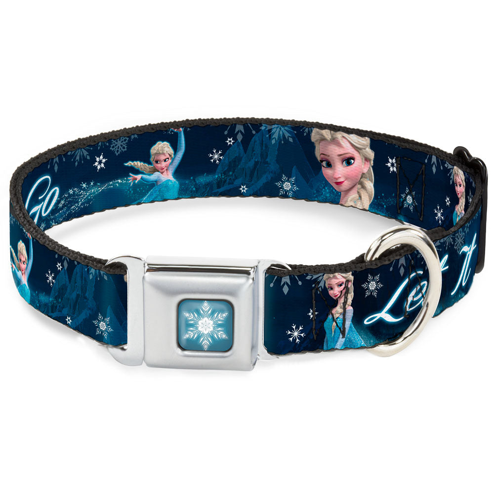 Frozen Snowflake Full Color Blue White Seatbelt Buckle Collar - Elsa the Snow Queen Poses/Snowflakes LET IT GO Blues/White Dog Collars Seatbelt Buckle Disney