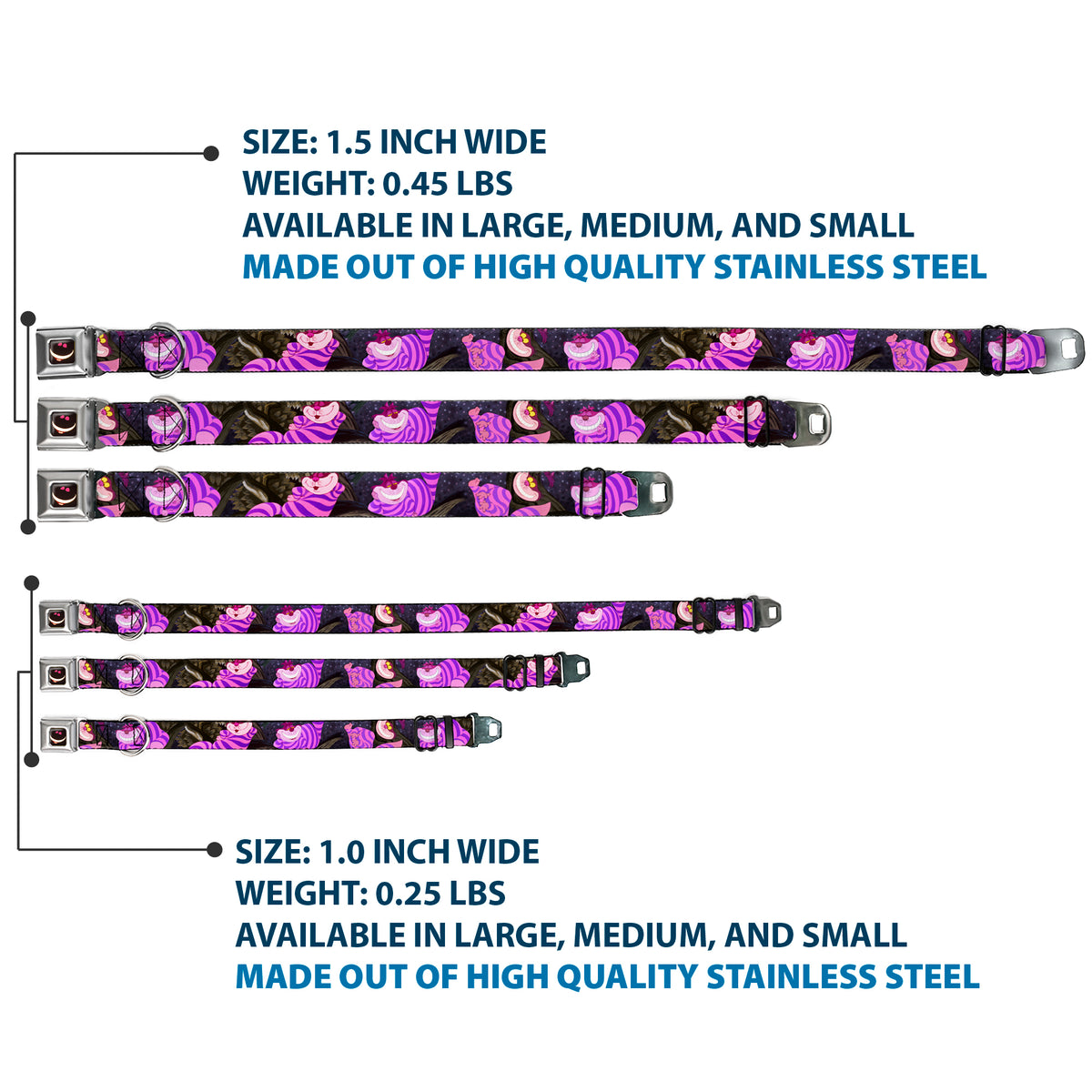 Cheshire Cat Eyes Smile Full Color Seatbelt Buckle Collar - Cheshire Cat Tree Poses Dog Collars Seatbelt Buckle Disney