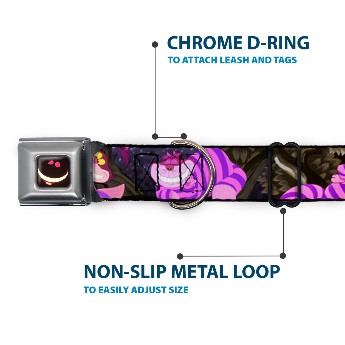 Cheshire Cat Eyes Smile Full Color Seatbelt Buckle Collar - Cheshire Cat Tree Poses Dog Collars Seatbelt Buckle Disney