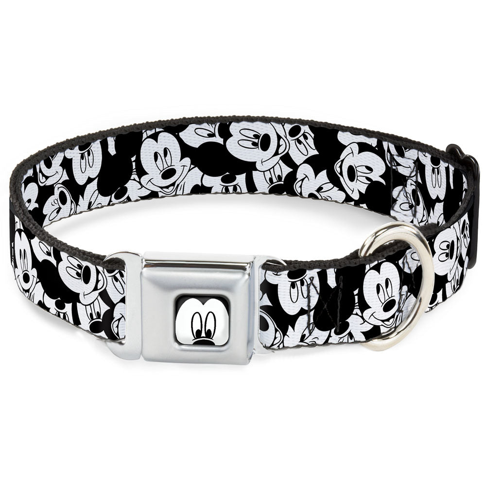 Mickey Mouse Face CLOSE-UP Full Color White Black Seatbelt Buckle Collar - Mickey Mouse Expressions Stacked White/Black Dog Collars Seatbelt Buckle Disney