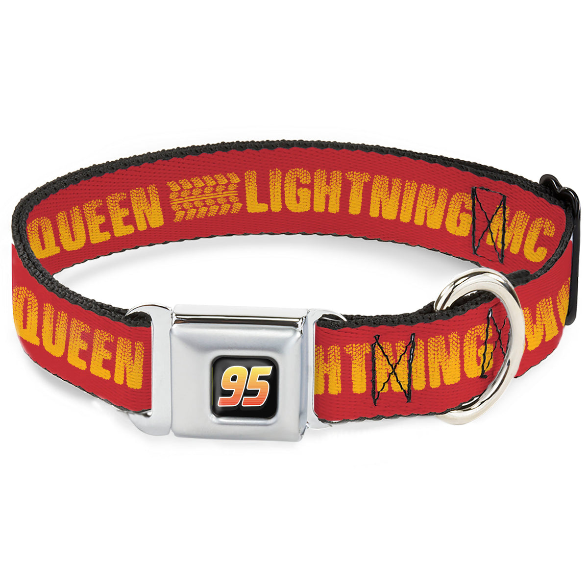 Cars Lightning McQueen 95 Logo Full Color Black/Red Fade Seatbelt Buckle Collar - Cars LIGHTNING MCQUEEN Tread Red/Orange Dog Collars Seatbelt Buckle Disney