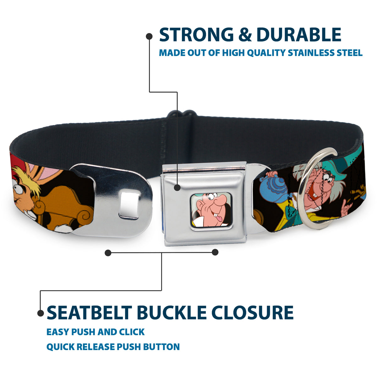 Mad Hatter Face Full Color Seatbelt Buckle Collar - Mad Hatter's Tea Party Poses Dog Collars Seatbelt Buckle Disney