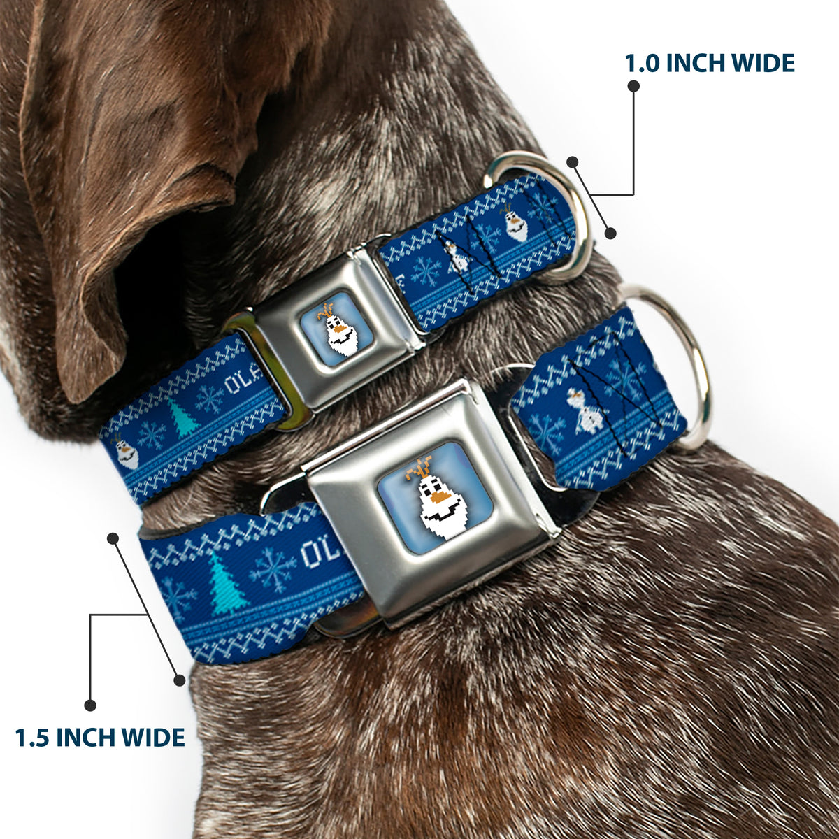 Olaf Face Snowflakes Stitch Full Color Blues White Seatbelt Buckle Collar - Olaf/Snowflakes Stitch Blues/White Dog Collars Seatbelt Buckle Disney