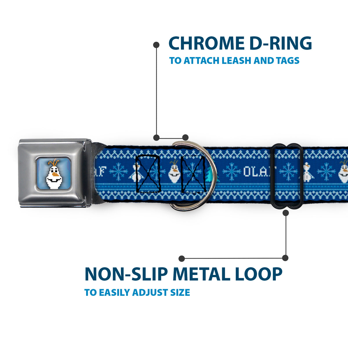 Olaf Face Snowflakes Stitch Full Color Blues White Seatbelt Buckle Collar - Olaf/Snowflakes Stitch Blues/White Dog Collars Seatbelt Buckle Disney