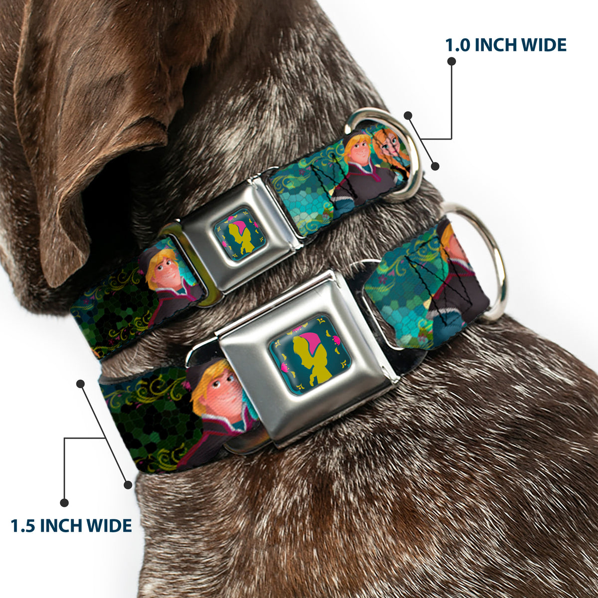 Anna Silhouette Full Color Blues Green Pink Seatbelt Buckle Collar - Anna & Hans/Anna & Kristoff Poses Dog Collars Seatbelt Buckle Disney