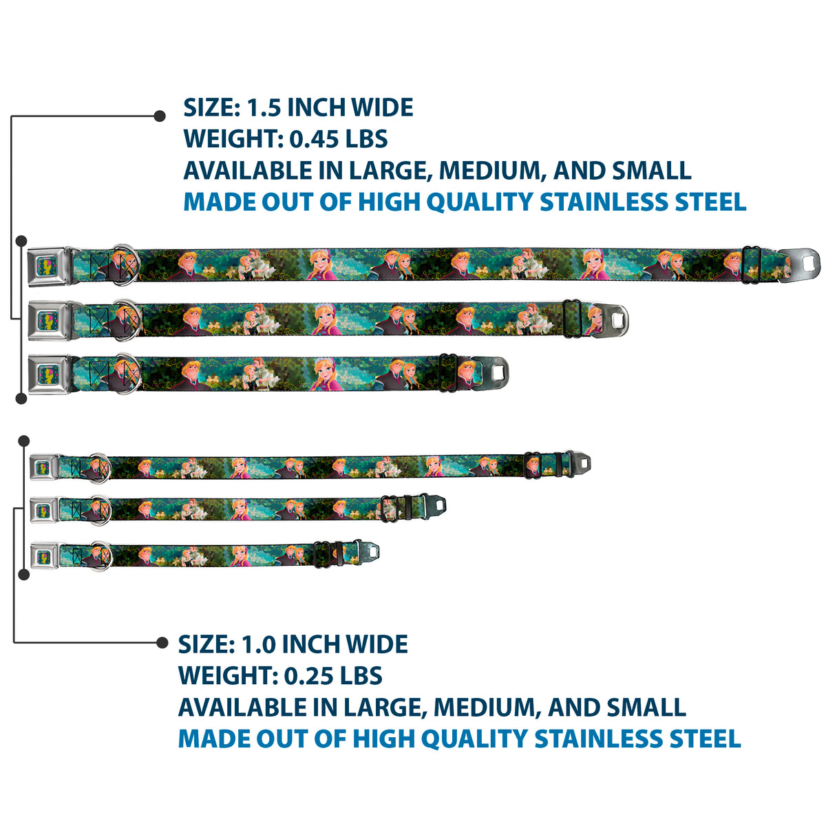 Anna Silhouette Full Color Blues Green Pink Seatbelt Buckle Collar - Anna & Hans/Anna & Kristoff Poses Dog Collars Seatbelt Buckle Disney