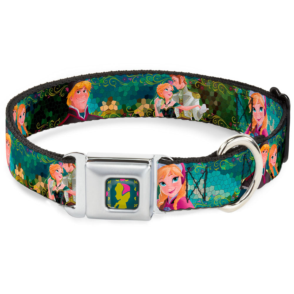Anna Silhouette Full Color Blues Green Pink Seatbelt Buckle Collar - Anna & Hans/Anna & Kristoff Poses Dog Collars Seatbelt Buckle Disney