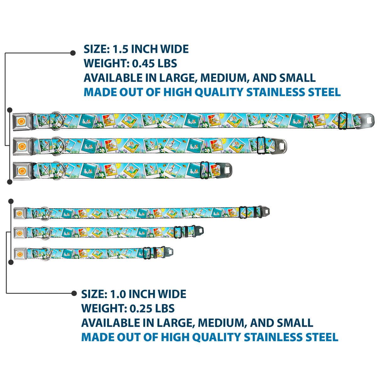 Frozen Sun Full Color Blue/Yellows Seatbelt Buckle Collar - Olaf Summertime Snapshots Dog Collars Seatbelt Buckle Disney
