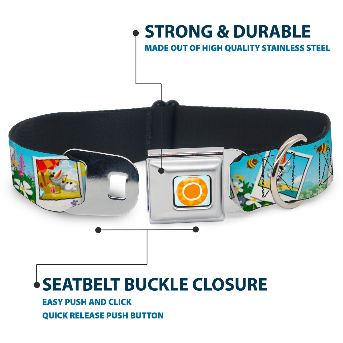 Frozen Sun Full Color Blue/Yellows Seatbelt Buckle Collar - Olaf Summertime Snapshots Dog Collars Seatbelt Buckle Disney