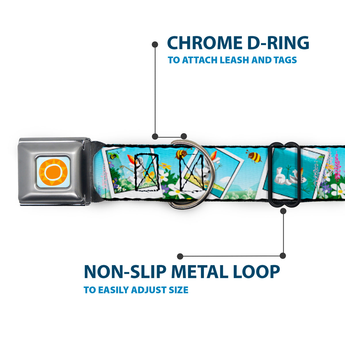 Frozen Sun Full Color Blue/Yellows Seatbelt Buckle Collar - Olaf Summertime Snapshots Dog Collars Seatbelt Buckle Disney