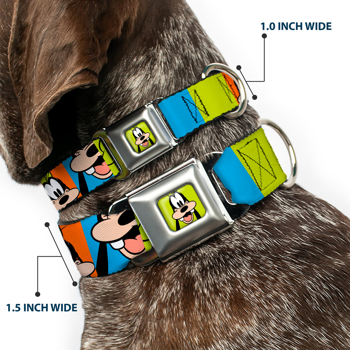 Goofy Hat Full Color Green/Black Seatbelt Buckle Collar - Goofy Face and Hat Blocks Multi Color Dog Collars Seatbelt Buckle Disney