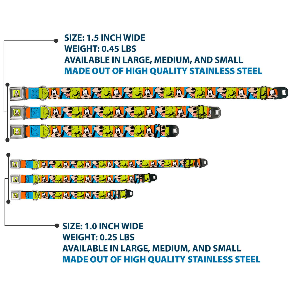 Goofy Hat Full Color Green/Black Seatbelt Buckle Collar - Goofy Face and Hat Blocks Multi Color Dog Collars Seatbelt Buckle Disney