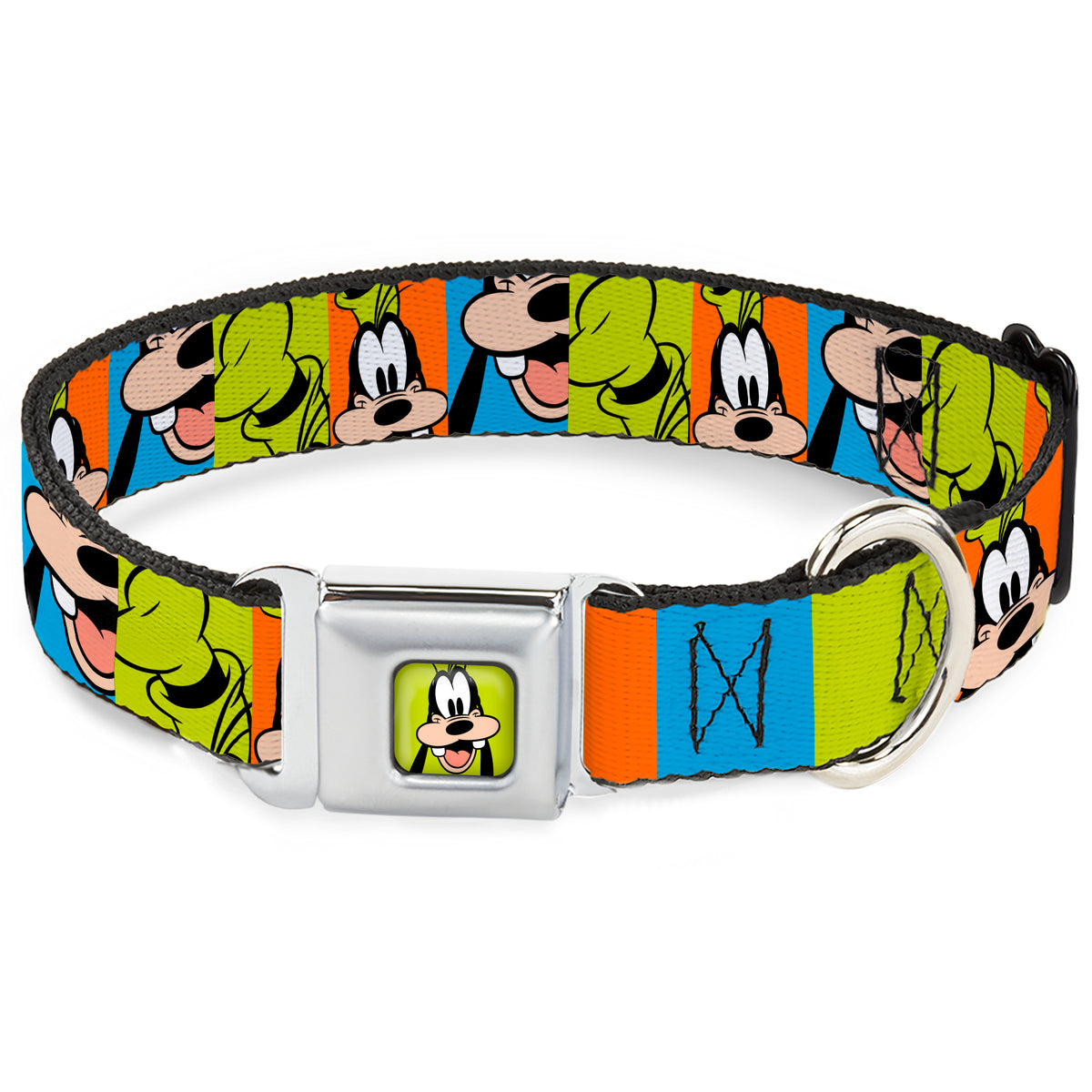 Goofy Hat Full Color Green/Black Seatbelt Buckle Collar - Goofy Face and Hat Blocks Multi Color Dog Collars Seatbelt Buckle Disney