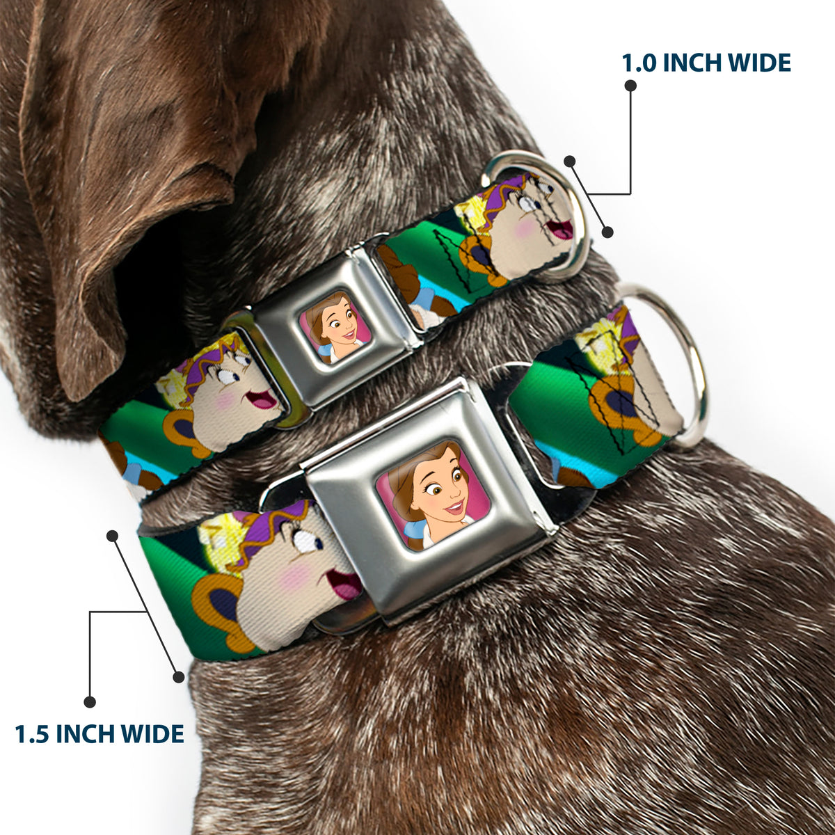 Dog Collar DYEL-Surprised Belle Full Color Pink - Beauty & the Beast Be Our Guest Scenes Dog Collars Seatbelt Buckle Disney