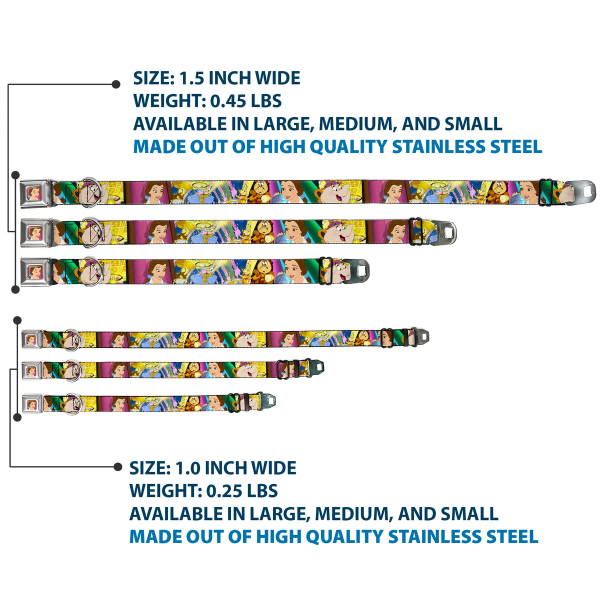 Dog Collar DYEL-Surprised Belle Full Color Pink - Beauty & the Beast Be Our Guest Scenes Dog Collars Seatbelt Buckle Disney