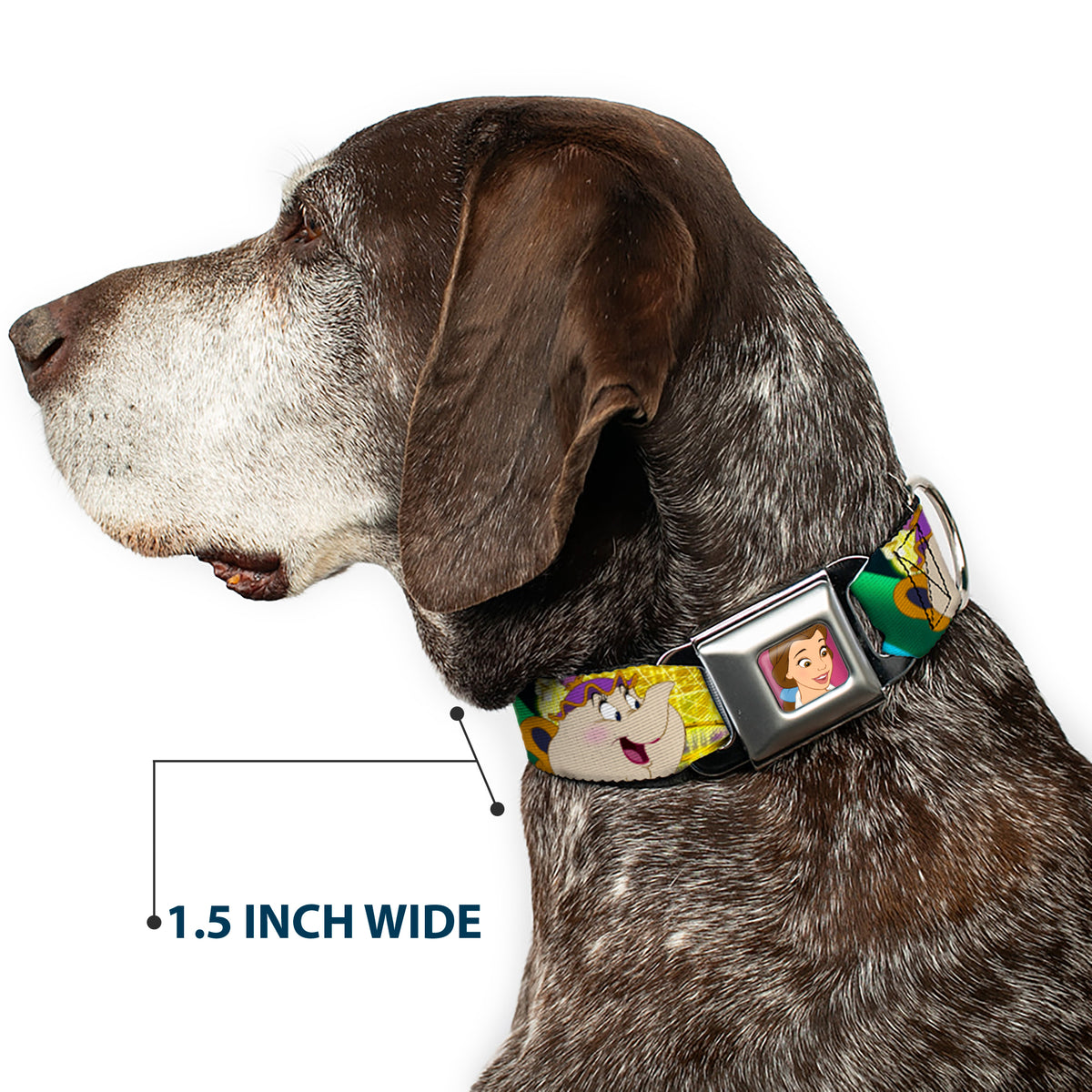 Dog Collar DYEL-Surprised Belle Full Color Pink - Beauty & the Beast Be Our Guest Scenes Dog Collars Seatbelt Buckle Disney