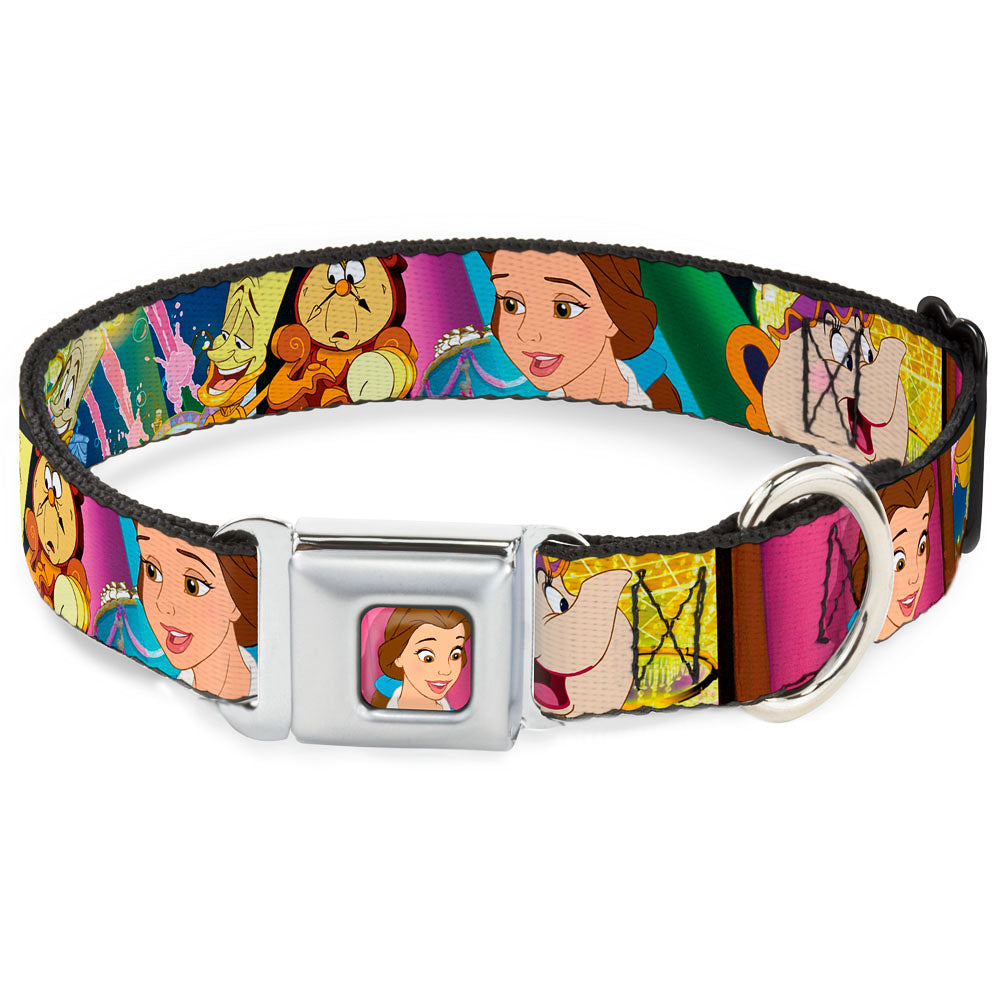 Dog Collar DYEL-Surprised Belle Full Color Pink - Beauty & the Beast Be Our Guest Scenes Dog Collars Seatbelt Buckle Disney