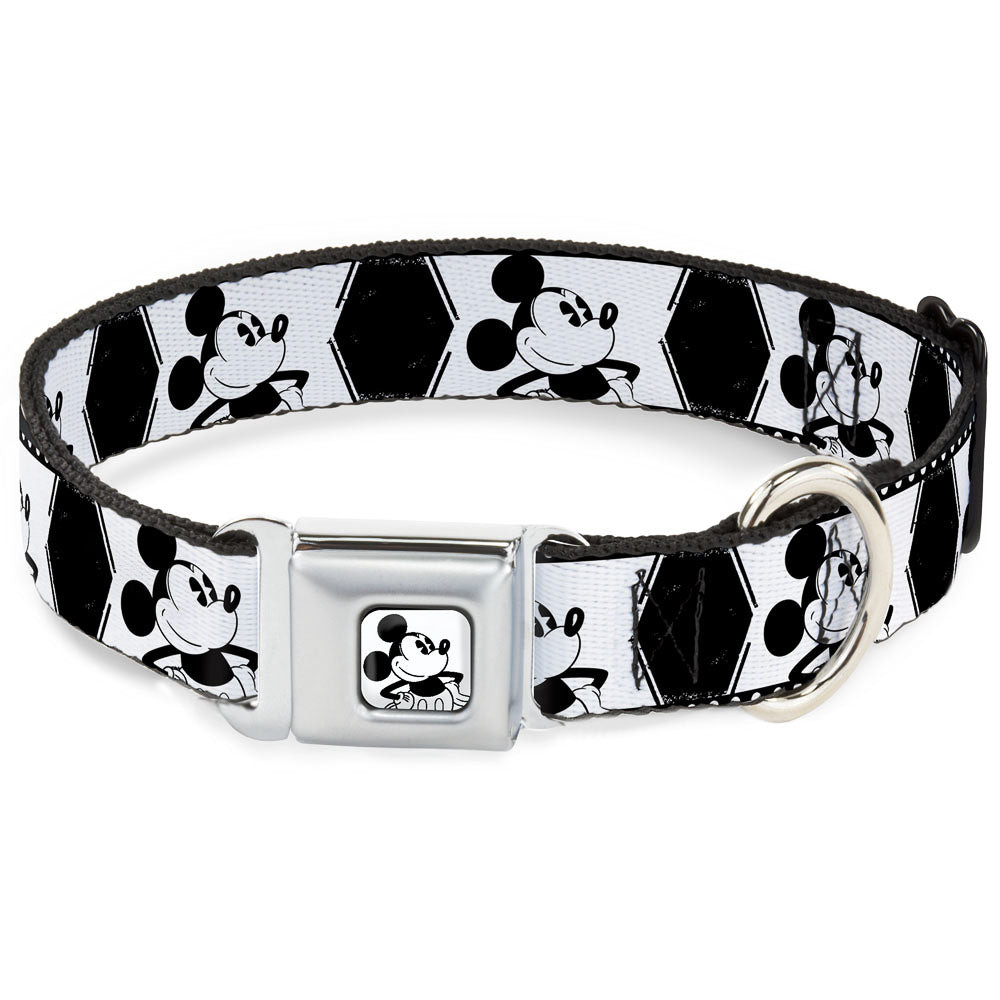 Mickey Standing Full Color White/Black Seatbelt Buckle Collar - Mickey Standing Pose Film Strip White/Black Dog Collars Seatbelt Buckle Disney