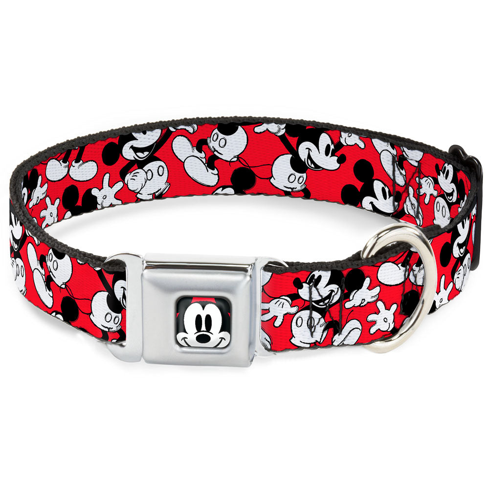 Mickey Mouse Face2 CLOSE-UP Full Color Red Black White Seatbelt Buckle Collar - Mickey Mouse Poses Scattered Red/Black/White Dog Collars Seatbelt Buckle Disney