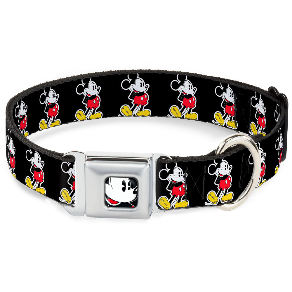 Classic Mickey Mouse Face CLOSE-UP Full Color Seatbelt Buckle Collar - Classic Mickey Mouse Pose Black Dog Collars Seatbelt Buckle Disney