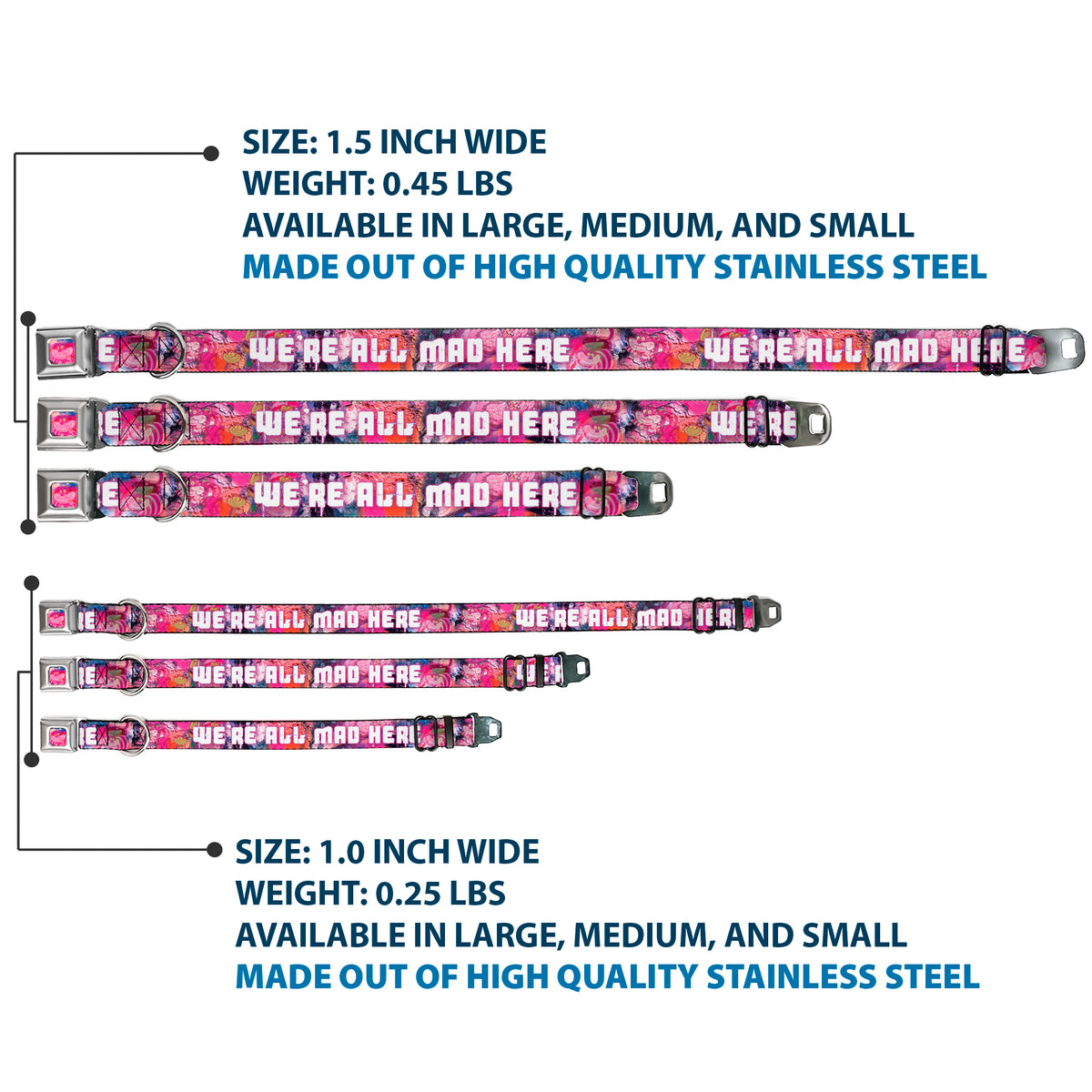 Transparent Cheshire Cat Face Full Color Seatbelt Buckle Collar - Transparent Cheshire Cat Poses WE'RE ALL MAD HERE Dog Collars Seatbelt Buckle Disney