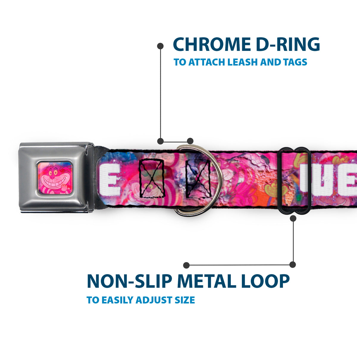 Transparent Cheshire Cat Face Full Color Seatbelt Buckle Collar - Transparent Cheshire Cat Poses WE'RE ALL MAD HERE Dog Collars Seatbelt Buckle Disney