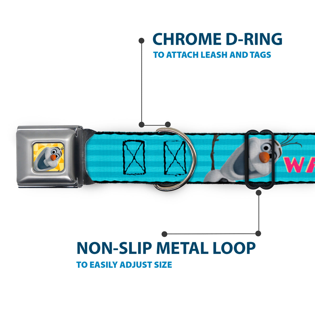 Olaf Face Frozen Sun Full Color Seatbelt Buckle Collar - Olaf Pose I LOVE WARM HUGS Stripe Blues Dog Collars Seatbelt Buckle Disney