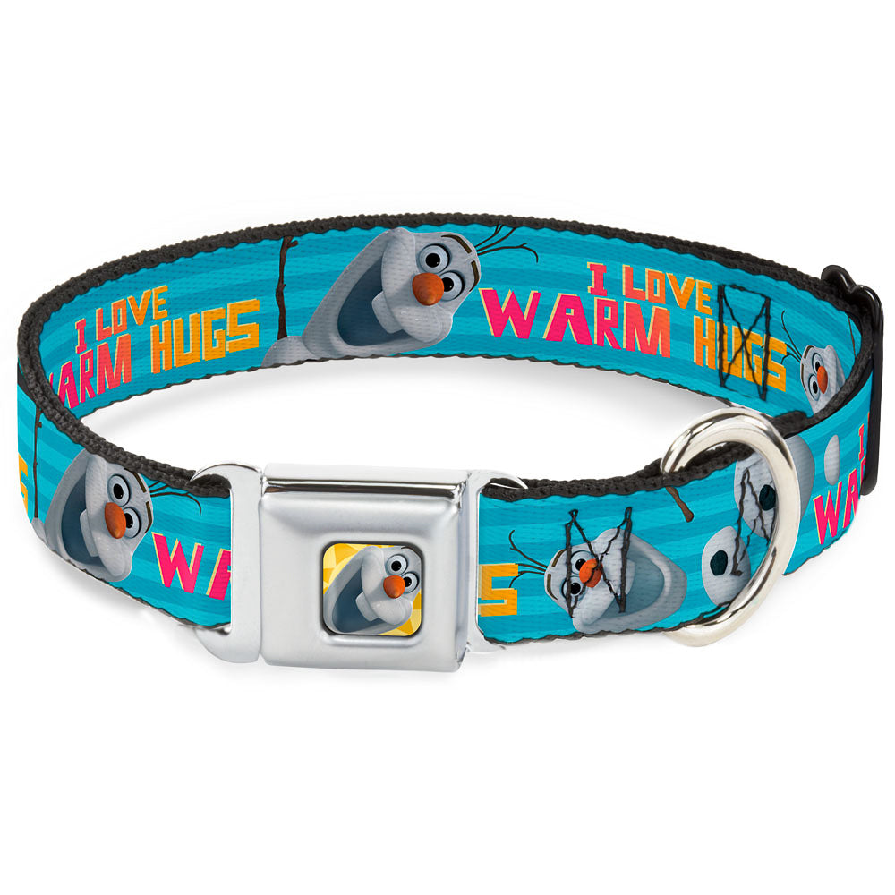 Olaf Face Frozen Sun Full Color Seatbelt Buckle Collar - Olaf Pose I LOVE WARM HUGS Stripe Blues Dog Collars Seatbelt Buckle Disney