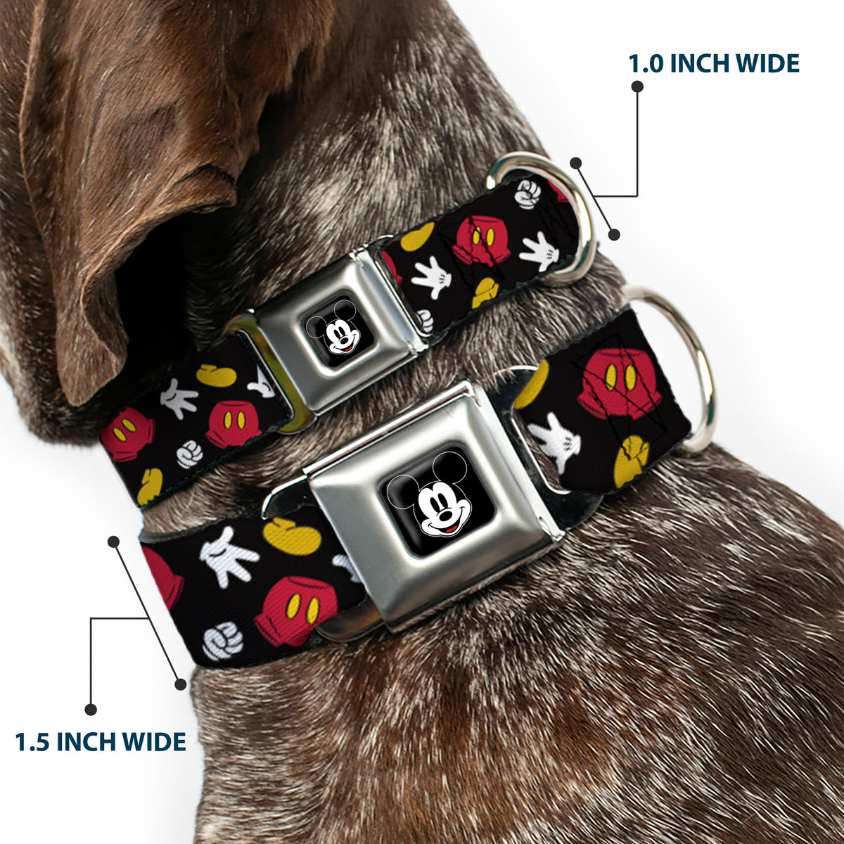 Mickey Mouse Face Full Color Black Seatbelt Buckle Collar - Mickey Mouse Costume Elements Scattered Black Dog Collars Seatbelt Buckle Disney