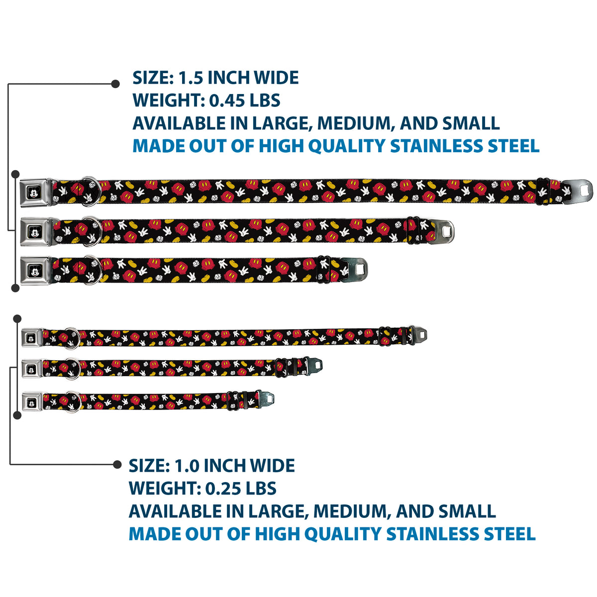 Mickey Mouse Face Full Color Black Seatbelt Buckle Collar - Mickey Mouse Costume Elements Scattered Black Dog Collars Seatbelt Buckle Disney