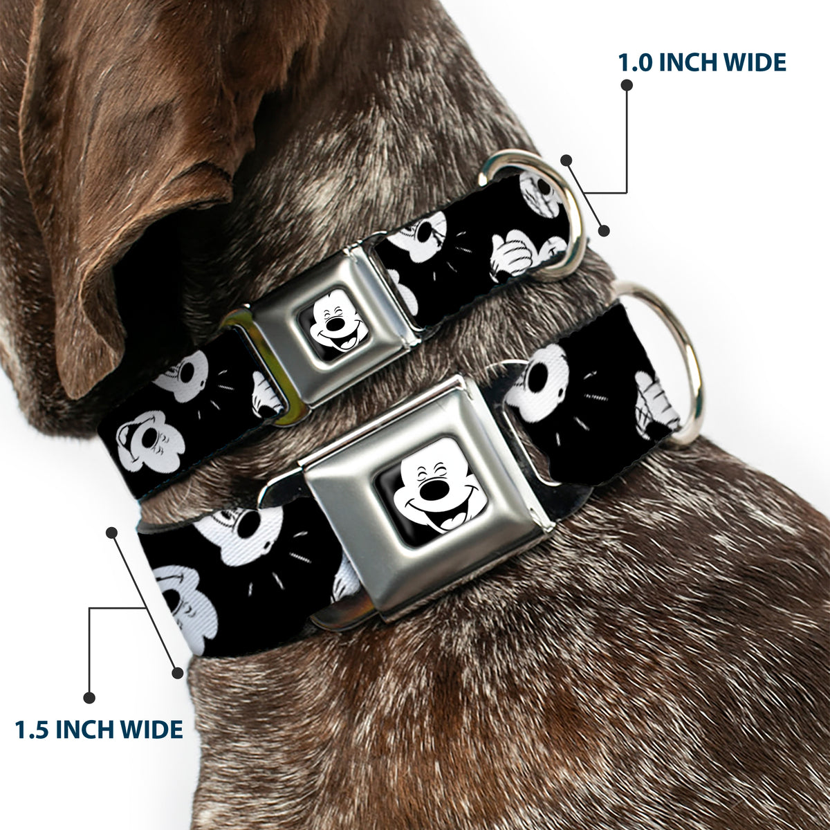 Mickey Mouse Face2 CLOSE-UP Full Color Black White Seatbelt Buckle Collar - Mickey Mouse Expressions Scattered Black/White Dog Collars Seatbelt Buckle Disney