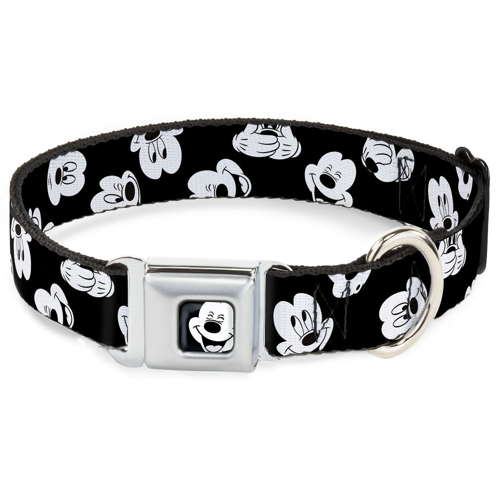 Mickey Mouse Face2 CLOSE-UP Full Color Black White Seatbelt Buckle Collar - Mickey Mouse Expressions Scattered Black/White Dog Collars Seatbelt Buckle Disney